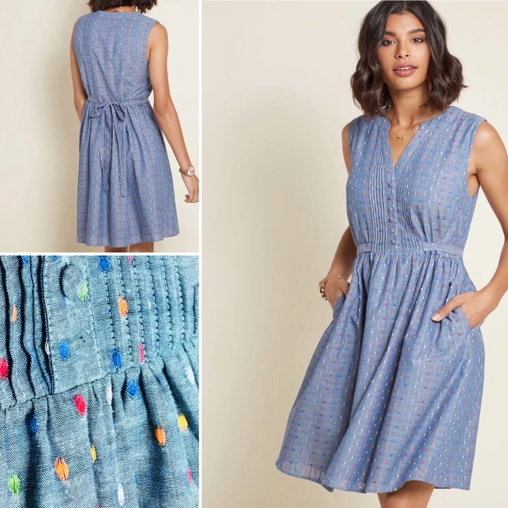 Modcloth Expert in Your Zeal Dress Dotted Chambray